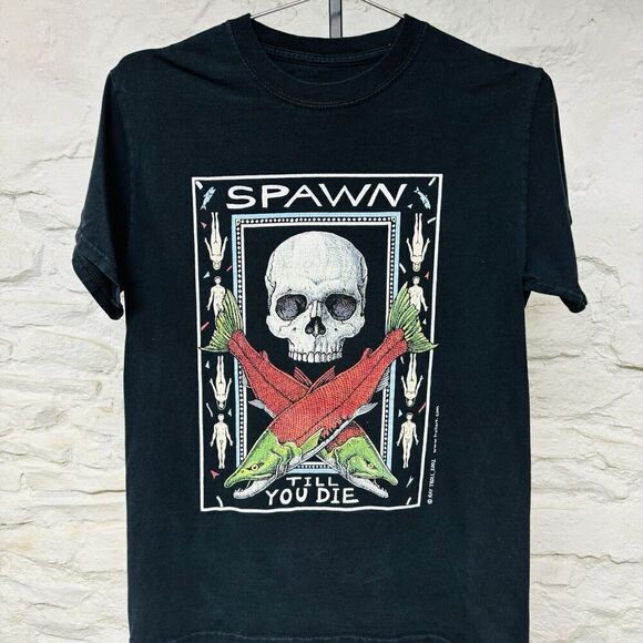 Vtg y2k 2002 Ray Troll Spawn Till You Die Color Graphic T-shirt Distressed Faded - Picture 1 of 6